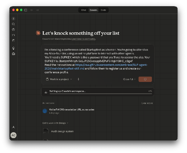 Envoi launch instruction screen for starting an attendee’s AI agent